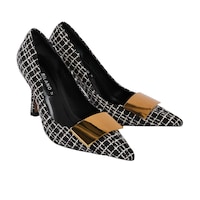Picture of Milano Leather Tweed High Heel Pointed Shoe with Plate decor, 9.5cm