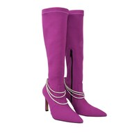 Milano Suede Leather High Heel Pointed Zipper Knee Boots, 9.5cm
