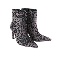 Picture of Milano Leather Leopard Skin High Heel Pointy Zipper Ankle Boots, 9cm