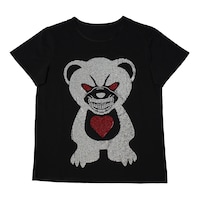 KVK Alien Doggy Design Rineshine Hotfix Stone T-Shirt, Black