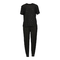KVK Sequin Design Ladies Pant & T-Shirt Set, 2 Pieces, Black, Free Size