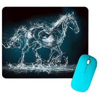 Water Horse Printed Mouse Pad, Blue & White
