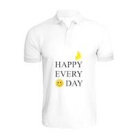 Picture of BYFT Happy Every Day Printed Cotton Polo Neck T-shirt for Woman