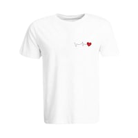 Picture of BYFT Heartbeat Embroidered Cotton Round Neck T-shirt for Woman