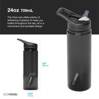 Ecovessel The Wave Sports Water Bottle with Straw, 709ml