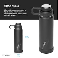 EcoVessel The Boulder Insulated Water Bottle with Strainer, 591ml