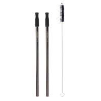 EcoVessel Stainless Steel Reusable Metal Straws with Silicone Tips & Cleaning Brush, Black Shadow - Set of 3