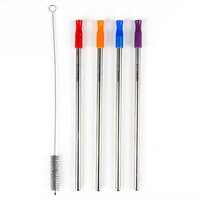 EcoVessel Stainless Steel Reusable Metal Straws with Silicone Tips & Cleaning Brush - Set of 5