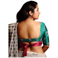 Allsilks Lotus Printed Raw Silk Blouse, ASB943760, Green & Pink
