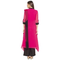 Picture of Nikhaar Creations Georgette Collared Neck Parallel Pants Kurti, FNFINC943626, Pink & Black