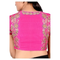 Allsilks Embroidered Raw Silk Designer Blouse, ASB943840, Pink & Golden