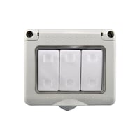 MODI 3 Gang Weatherproof Plug Socket & Switch Box, Grey/White