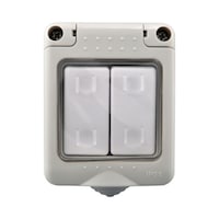 MODI 2 Gang Weatherproof Plug Socket & Switch Box, Grey/White