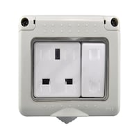 MODI 1 Gang Weatherproof Plug Socket & Switch Box, Grey/White