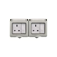 MODI 2 Gang Weatherproof Plug Socket & Switch Box, Grey/White