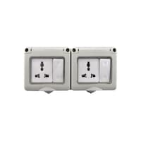 Picture of MODI 2 Gang Wall Weatherproof Plug Socket & Switch Box, Grey/White