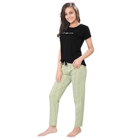 Pierre Donna Cotton Pajamas Set for Women, Black & Green