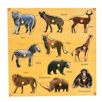 Ijarp Wooden Colorful Wild Animals Puzzle with Knobs
