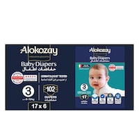 Alokozay Baby Diapers, Size 3, 5-10 Kg, 17 Diapers, Pack Of 6