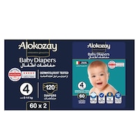 Picture of Alokozay Baby Diapers, Size 4, 8-14 Kg, 60 Diapers, Pack Of 2