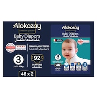 Alokozay Baby Diapers, Size 3, 5-10 Kg, 46 Diapers, Pack Of 2