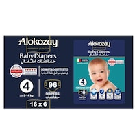 Alokozay Baby Diapers, Size 4, 8-14 Kg, 16 Diapers, Pack Of 6