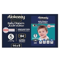 Alokozay Baby Diapers, Size 5, 12-17 Kg, 14 Diapers, Pack Of 6