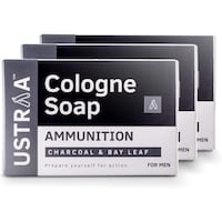 Picture of Ustraa Charcoal & Bay Leaf Ammunition Cologne Soap for Men, 125g, Pack of 3