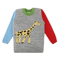 Knitco Boy's Giraffe Printed Sweater, KNTC0939524, Multicolour