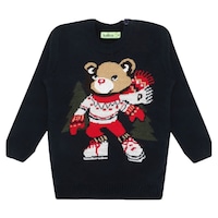Knitco Boy's Winter Mascot Printed Sweater, KNTC0939235, Black