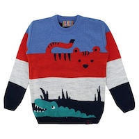 Knitco Boy's Colourblocked Animal Printed Sweater, KNTC0939239, Multicolour