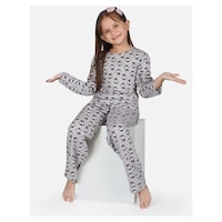 Knitco Girl's Penguin Printed Night Suit Set, KNTC0939242, Grey, Set of 2
