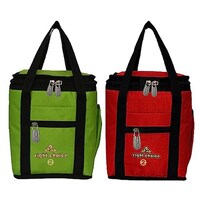 Picture of Right Choice Unisex Printed Lunch Bag Combo, RCS038, 26x20x13 cm, Green & Red, Pack of 2