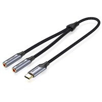 Picture of Vention Aluminum Alloy USB-C Male to Dual 3.5MM Jack Earphone Adapter, 0.3M, Grey, BGNHY