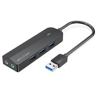 Vention 3-Port USB 3.0 Hub with Sound Card and Power Supply, 0.15M, Black, CHIBB