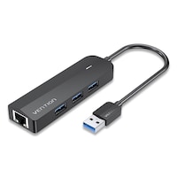 Vention 3-Port USB 3.0 Hub with Gigabit Ethernet Adapter, 0.15M, Black, CHNBB