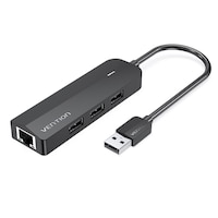 Vention 3-Port USB 2.0 Hub with 100M Ethernet Adapter, 0.15M, Black, CHPBB