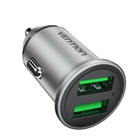 Picture of Vention Dual Port USB A Car Charger, 18W, Gray, FFAH0