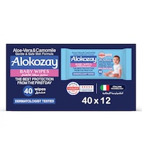 Picture of Alokozay Baby Wipes Aloe Vera & Camomile, 40 Wipes, Pack of 12