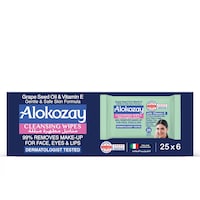 Picture of Alokozay Cleansing Wipes With Grape Seed Oil & Vitamin E , 25 Wipes, Pack of 6