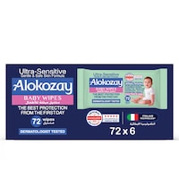 Picture of Alokozay Baby Wipes Ultra Sensitive, 72 Wipes, Pack of 6