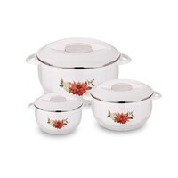 Picture of Asian Stainless Steel Insulated Casserole, White, Set of 3 Pcs