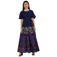 Ezis Fashion Women's Printed Skirt and Top Co-Ord Set, BSH0945255, Blue, Pack of 2
