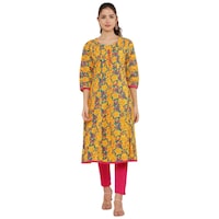 Picture of Ezis Fashion Women's Floral Printed Kurti, BSH0945343, Yellow & Pink
