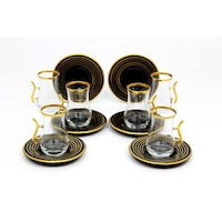 Picture of Blackstone Elegant Turkish Estikana Tea Set with Saucer, Black - Set Of 12 Pcs