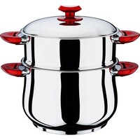 Hascevher Belly Shape Cous Pot With Surme Handle, 24cm, Silver & Red