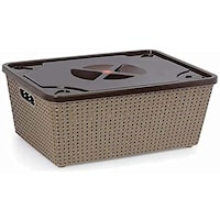Nakoda Rattan Plastic Laundry Basket with Lid - Set Of 4 Pcs