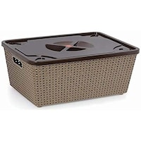 Nakoda Rattan Plastic Laundry Basket with Lid, 26x16x8cm