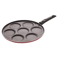Nirlon Non Stick Pancake Tawa, 7 Cavity, 27.5 cm, Black & Red