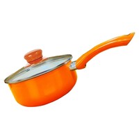 Nirlon Ceramic Non Stick Sauce Pan with Lid, 18 cm, Orange & Beige
